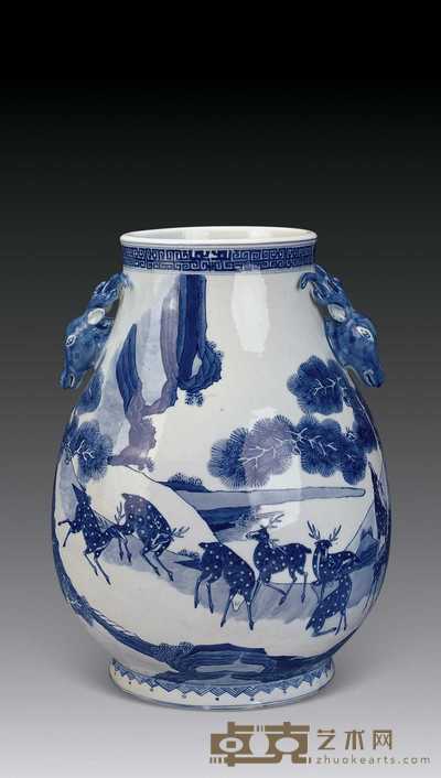 清 青花鹿头尊 高37cm